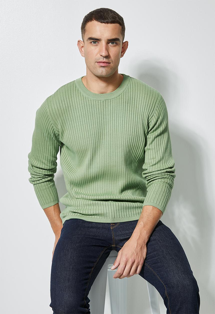 Superbalist - Slim fit ribbed crew neck knit - green