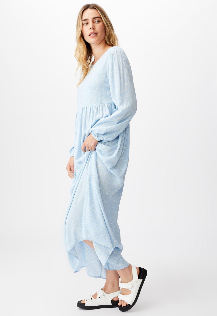 Cotton On - Woven kimberly babydoll long sleeve maxi dress - riddle ditsy dusk blue