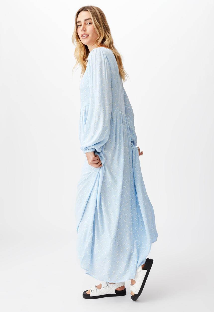 Cotton On - Woven kimberly babydoll long sleeve maxi dress - riddle ditsy dusk blue