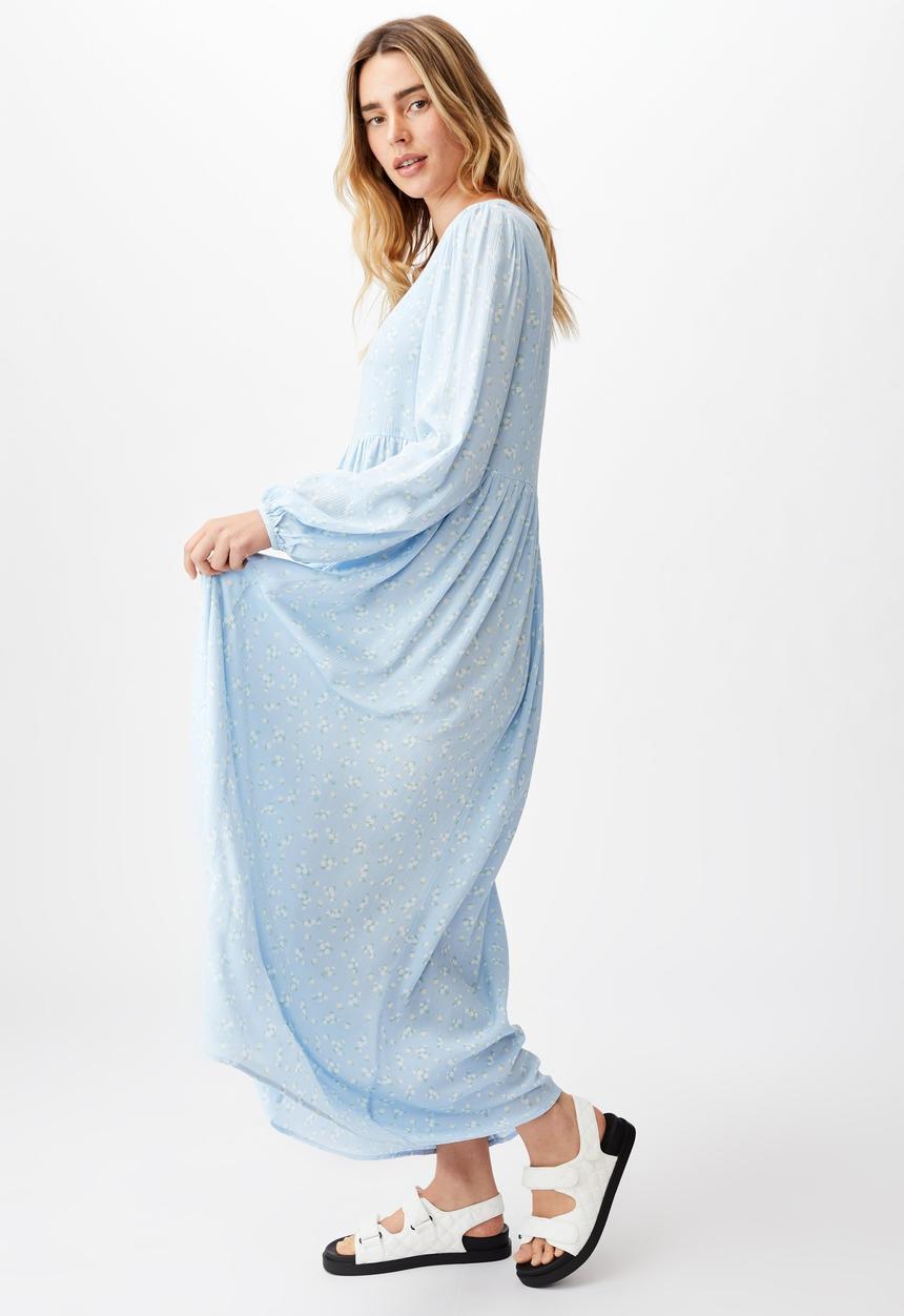 Cotton On - Woven kimberly babydoll long sleeve maxi dress - riddle ditsy dusk blue
