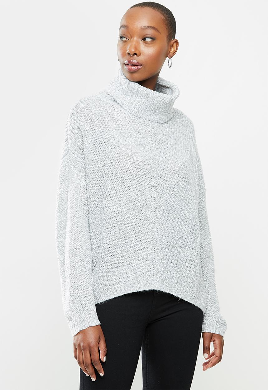 Jacqueline de Yong - Nageem Megan long sleeve roll neck pull knit - grey 