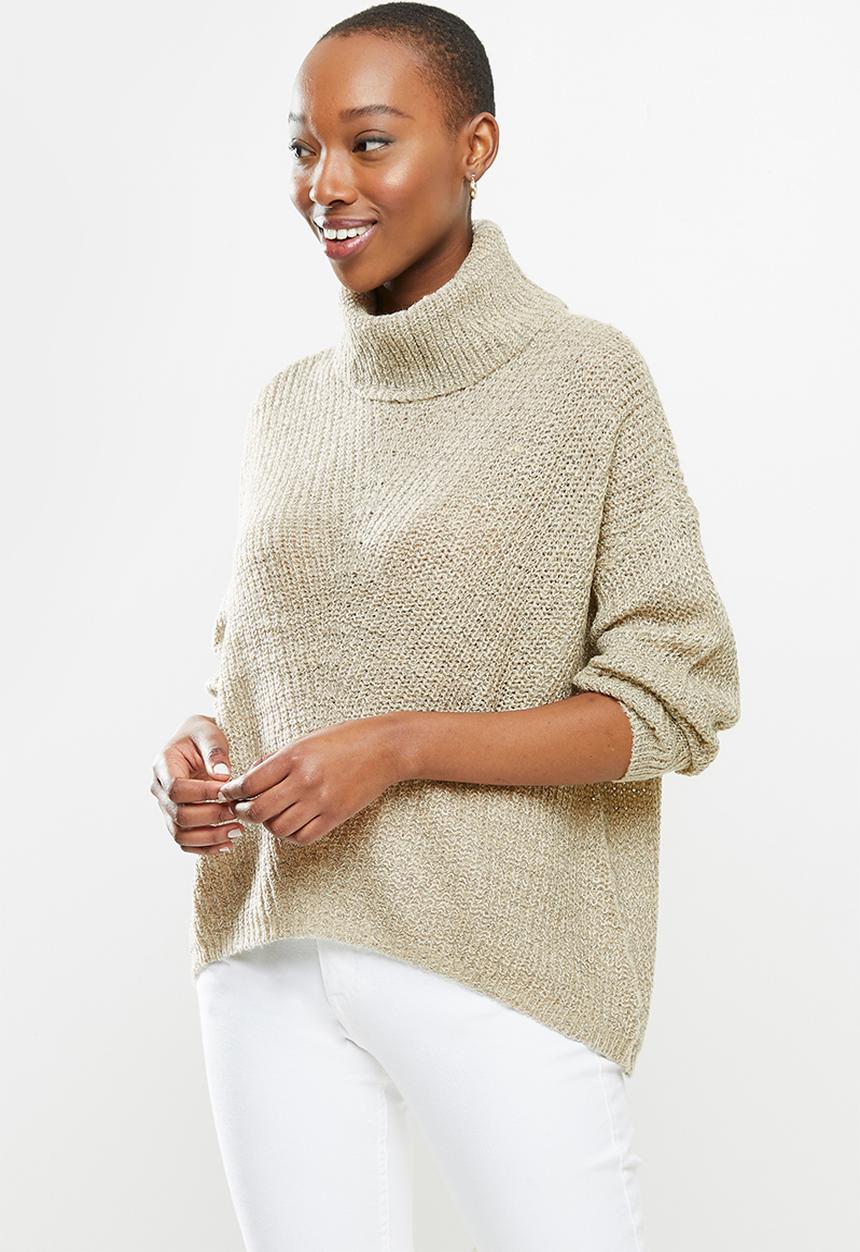 Jacqueline de Yong - Nageem Megan long sleeve roll neck pull knit - beige