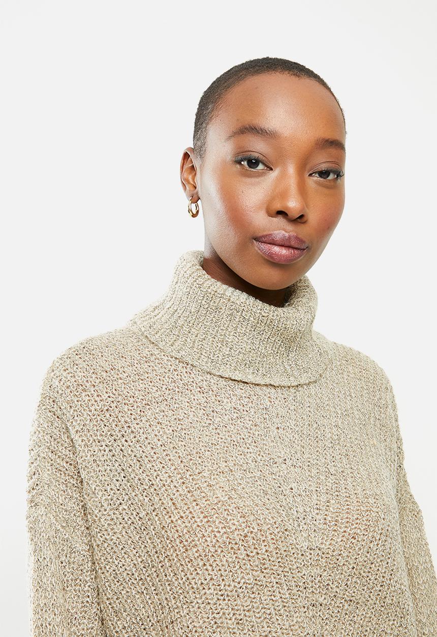 Jacqueline de Yong - Nageem Megan long sleeve roll neck pull knit - beige
