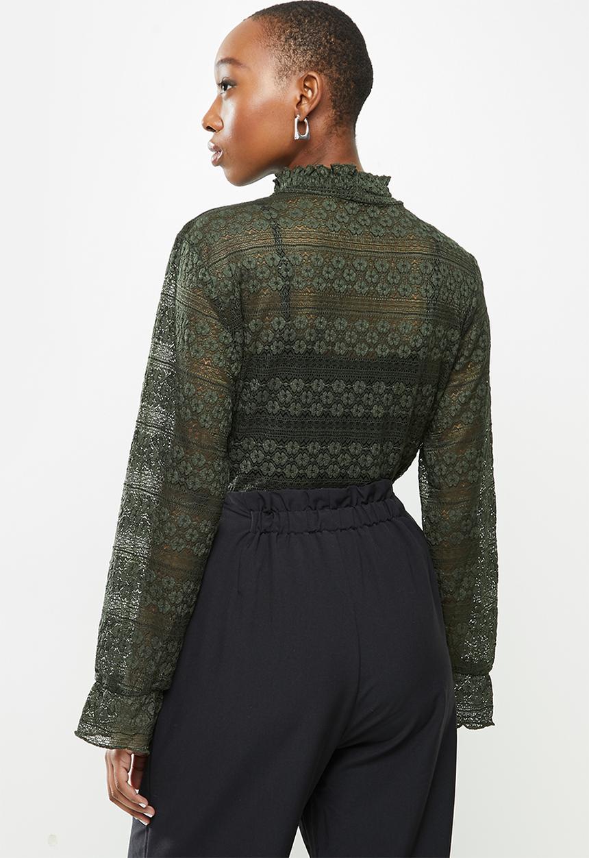 Jacqueline de Yong - Madelyn long sleeve smock top - olive 