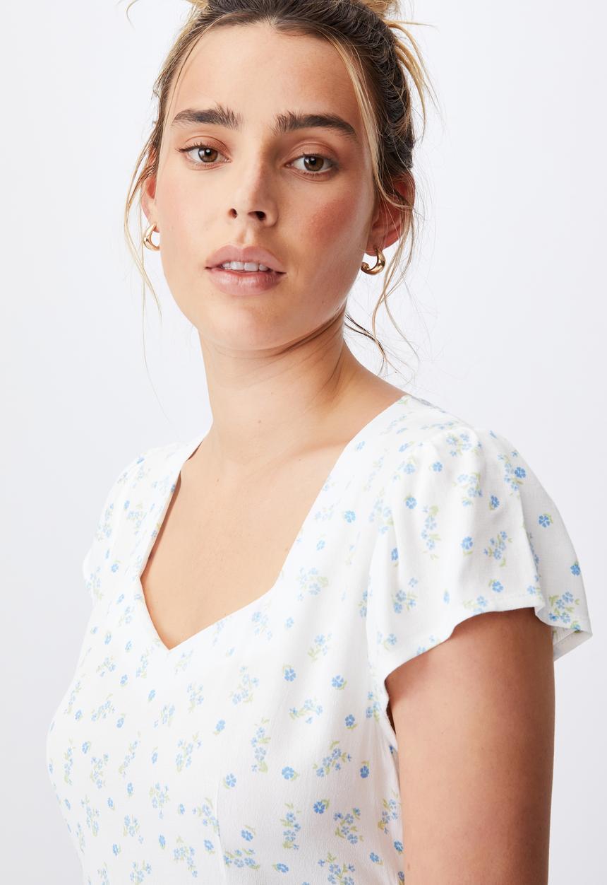 Cotton On - Woven cleo tie back midi dress - riddle ditsy white