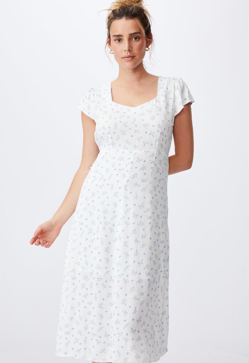 Cotton On - Woven cleo tie back midi dress - riddle ditsy white