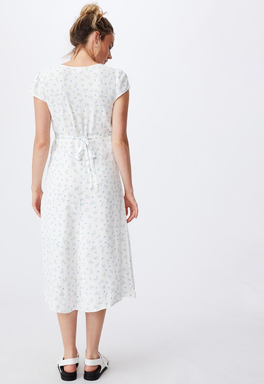 Cotton On - Woven cleo tie back midi dress - riddle ditsy white