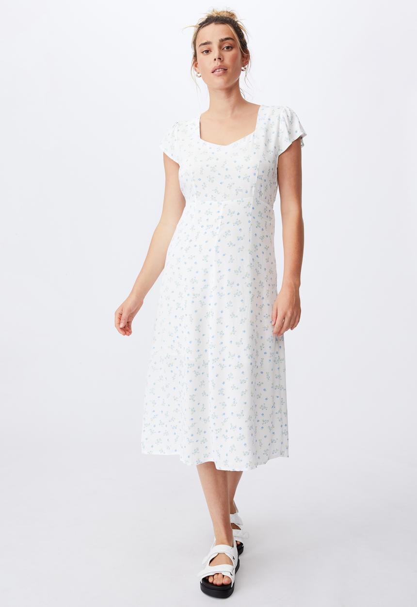 Cotton On - Woven cleo tie back midi dress - riddle ditsy white