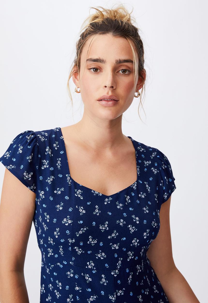 Cotton On - Woven cleo tie back midi dress - riddle ditsy medieval blue