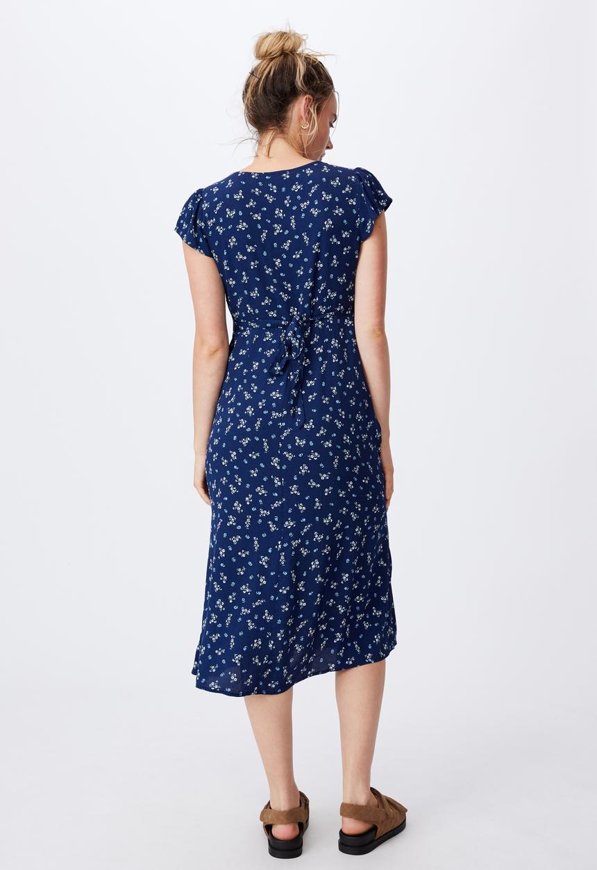 Cotton On - Woven cleo tie back midi dress - riddle ditsy medieval blue