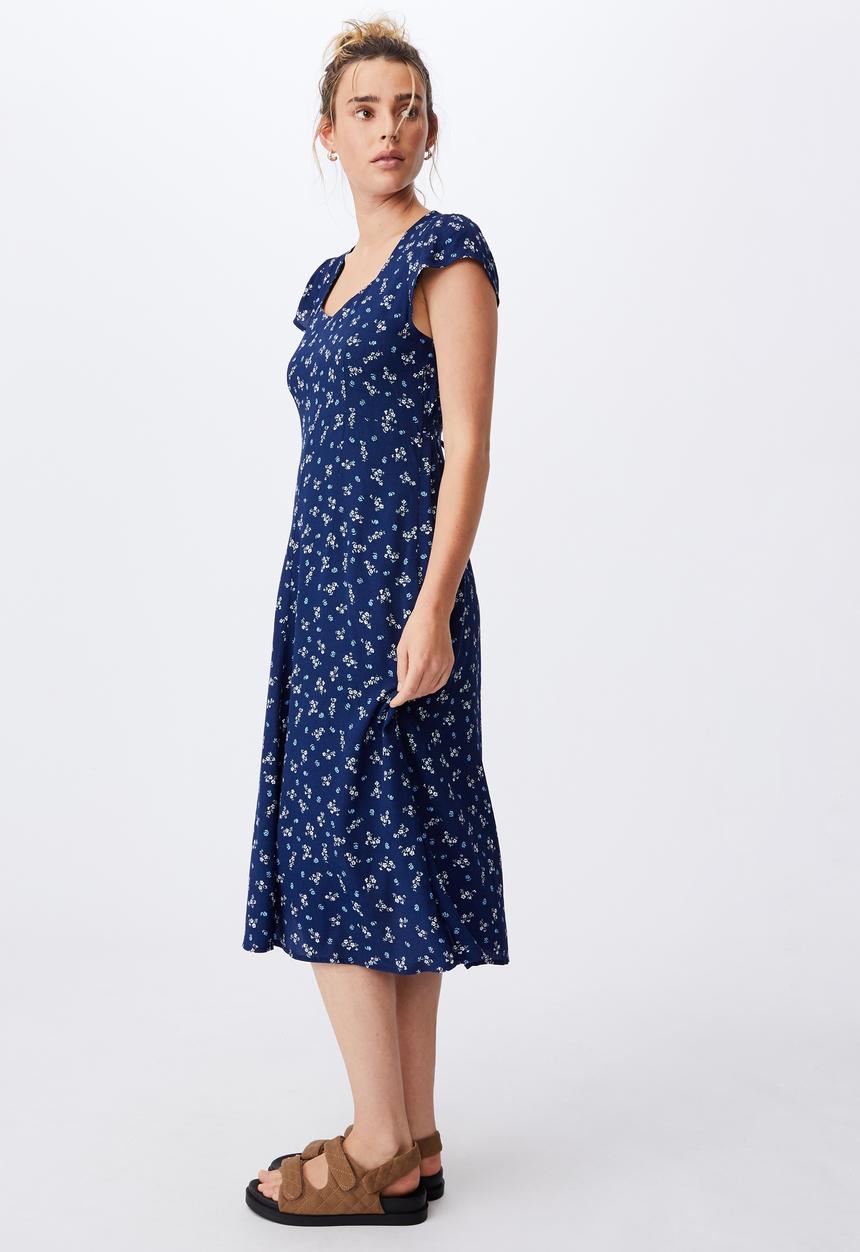 Cotton On - Woven cleo tie back midi dress - riddle ditsy medieval blue