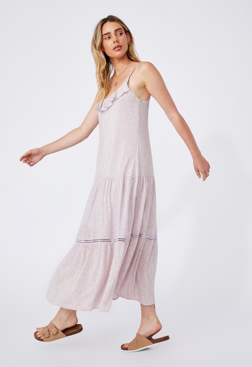Cotton On - Woven becky strappy ruffle maxi dress - ashlee ditsy lilac bloom