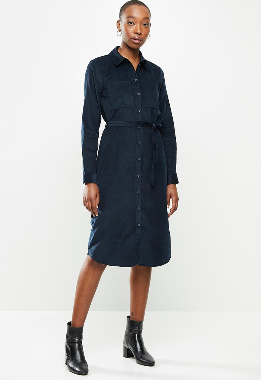 Jacqueline de Yong - Collins long sleeve corduroy shirt dress - navy 
