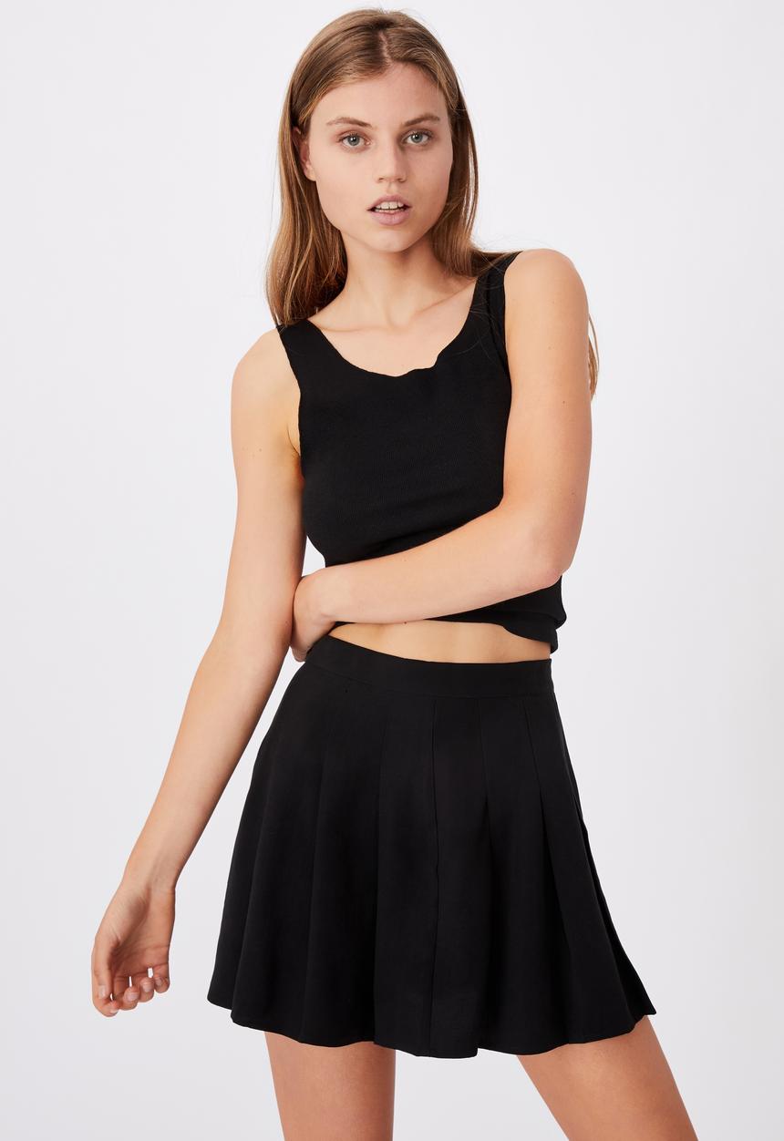 Cotton On - Pleated tennis mini skirt - black