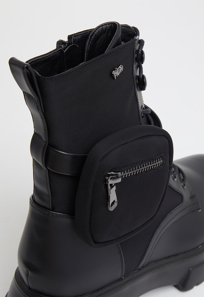Plum - Skylar chunky ankle boot with removable pouch - black