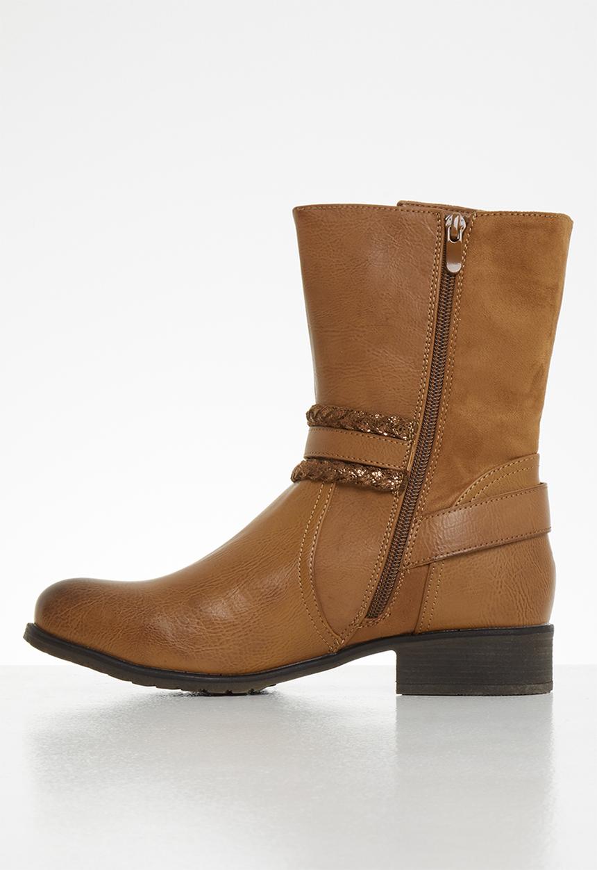 Plum - Olivi mid calf boot - tan