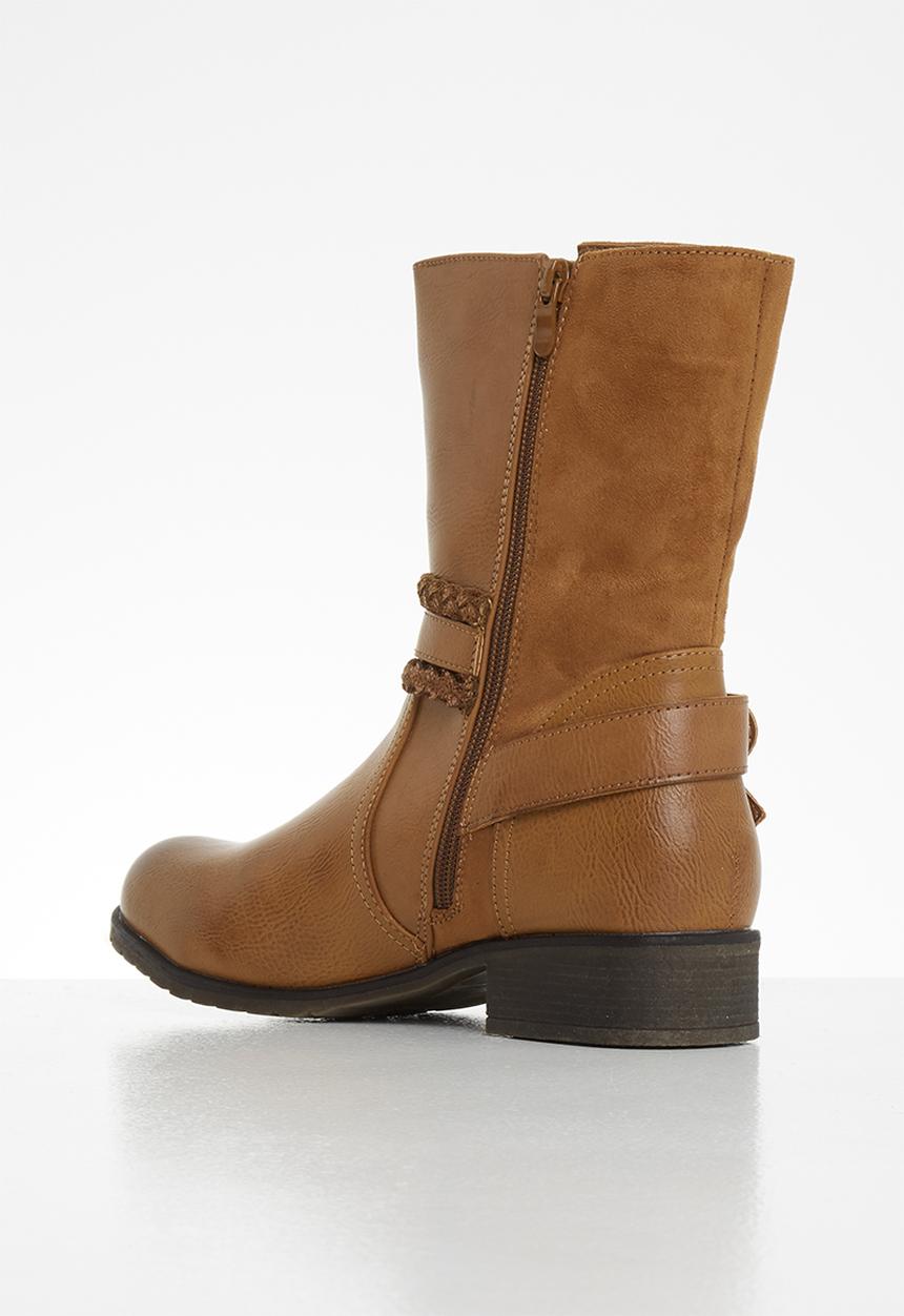 Plum - Olivi mid calf boot - tan