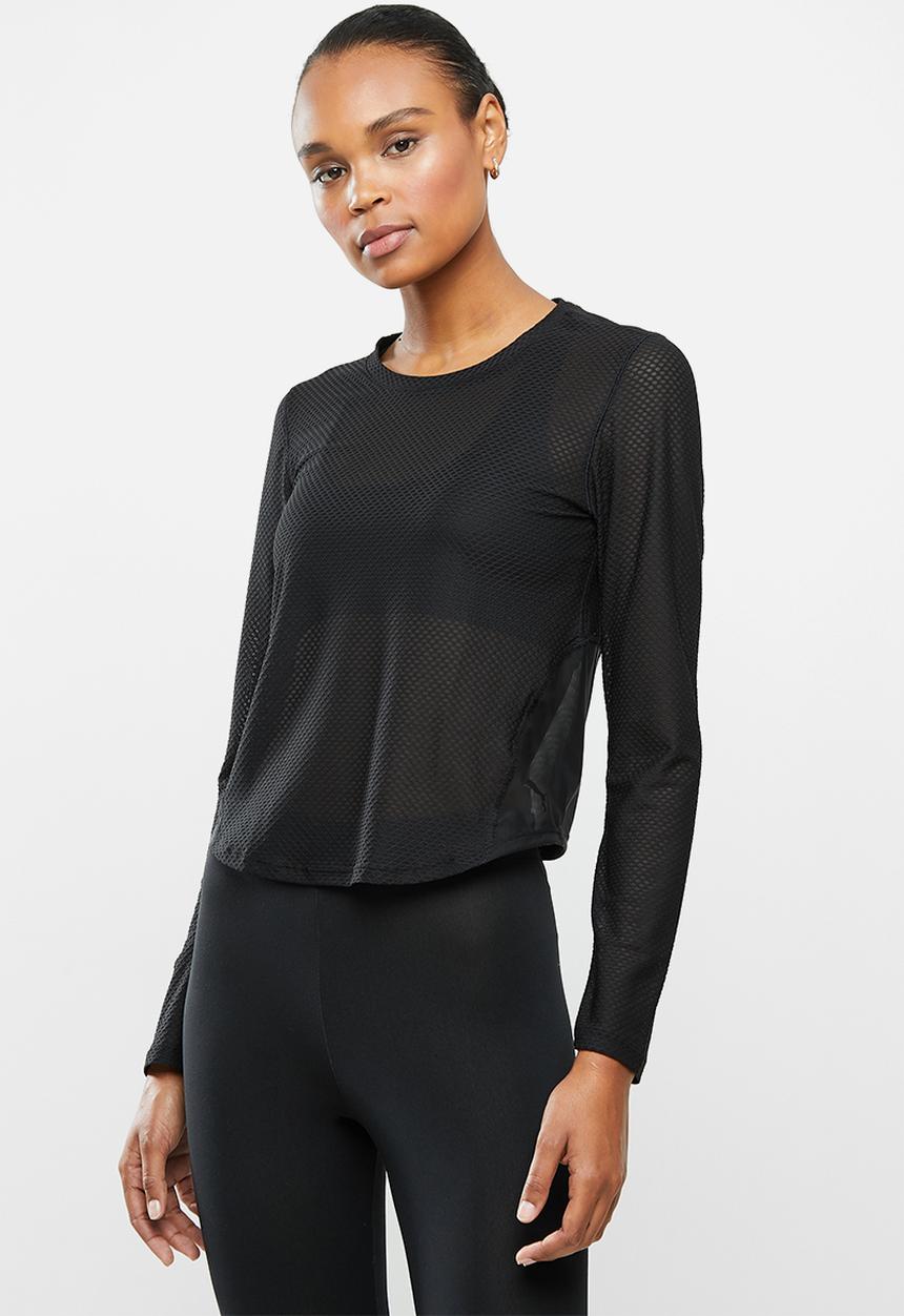 PUMA - Train mesh long sleeve crop top - black