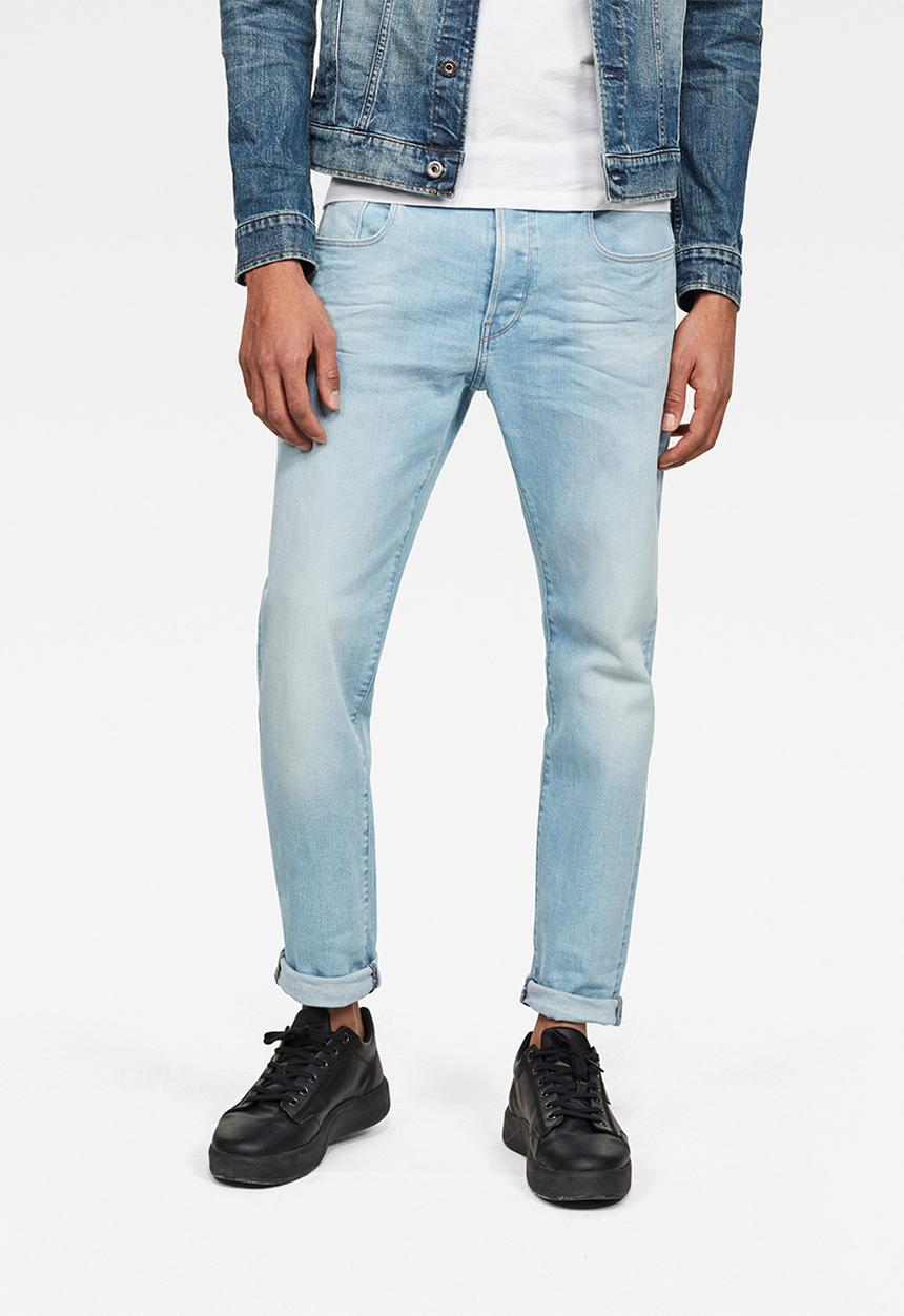 G-STAR - 3301 slim azure stretch denim - sun faded crystal blue