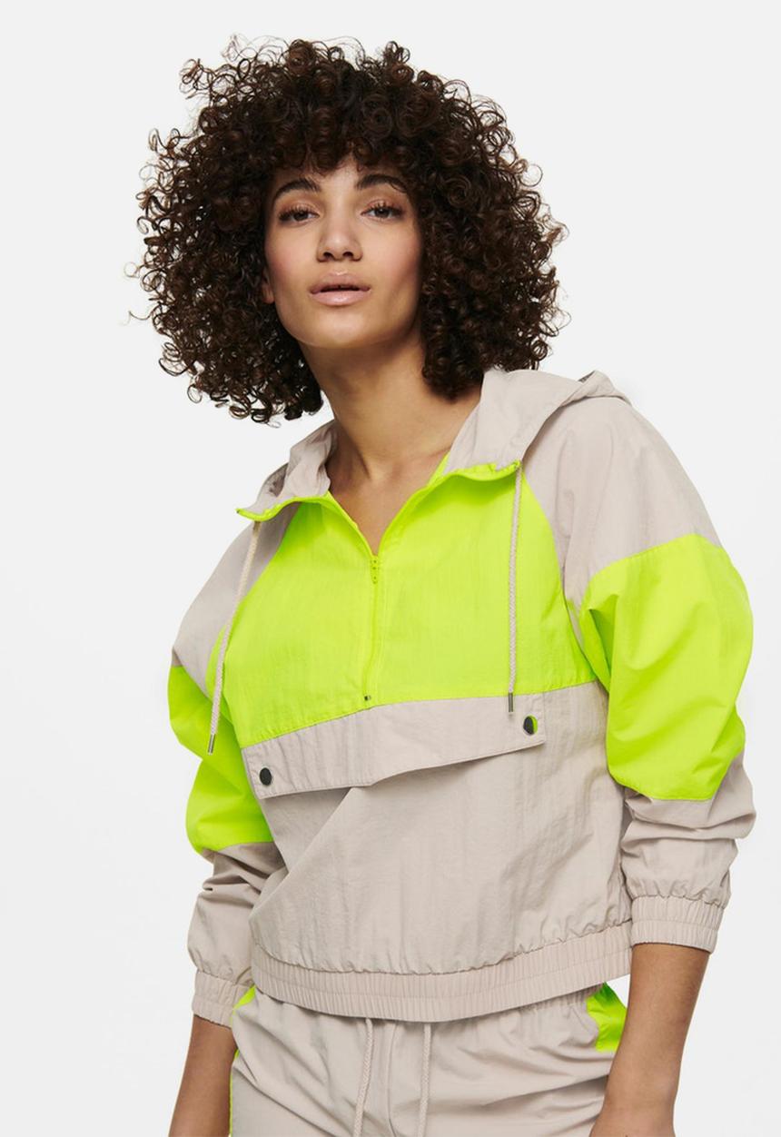 Jacqueline de Yong - Neo long sleeve anorak - chateau gray w/limeade