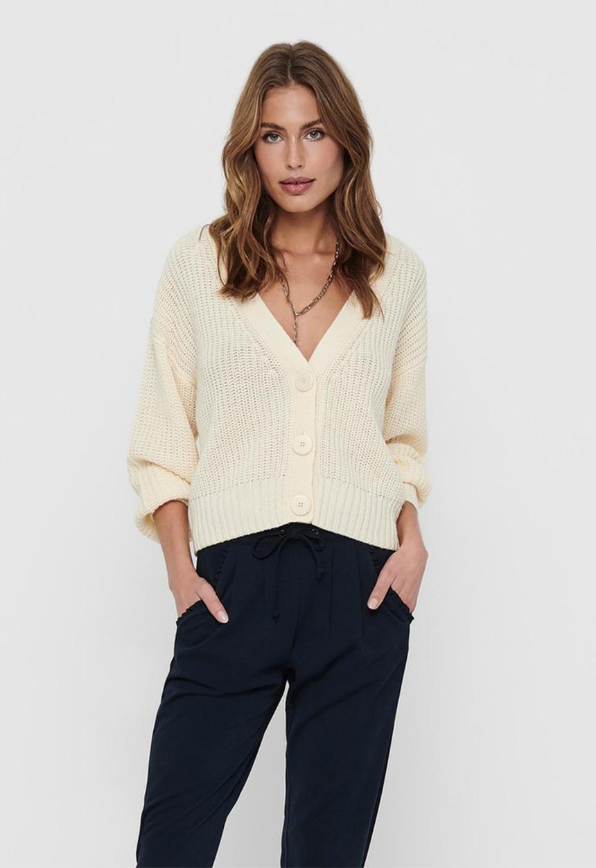 Jacqueline de Yong - Nola justy long sleeve cardigan knit - stone