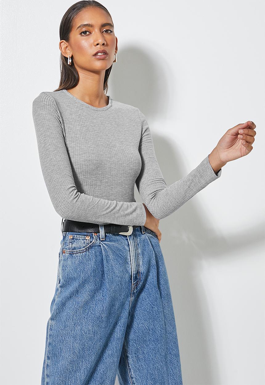 Superbalist - Rib crew neck bodysuit - grey 