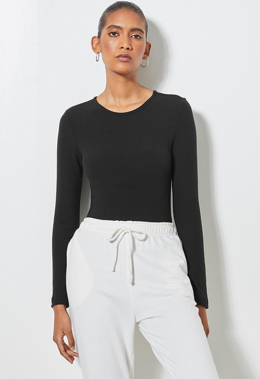 Superbalist - Rib crew neck bodysuit - black