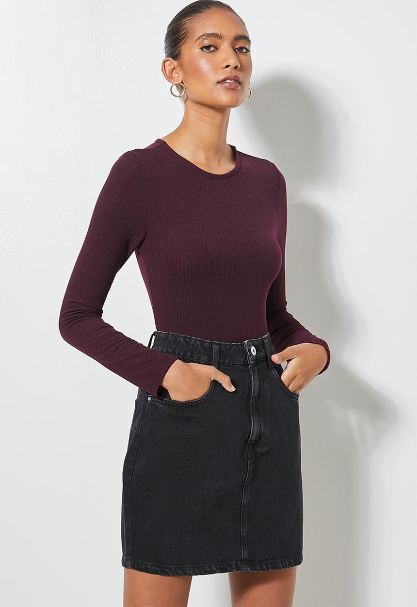 Superbalist - Rib crew neck bodysuit - deep burgundy