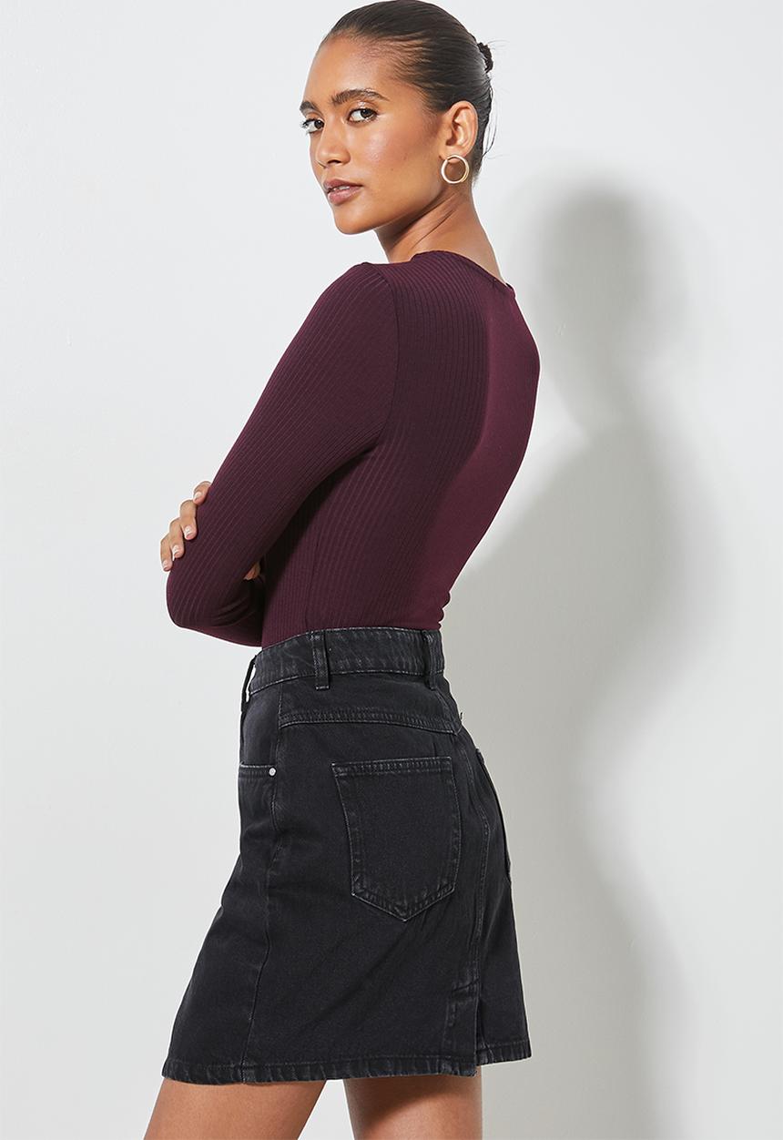 Superbalist - Rib crew neck bodysuit - deep burgundy