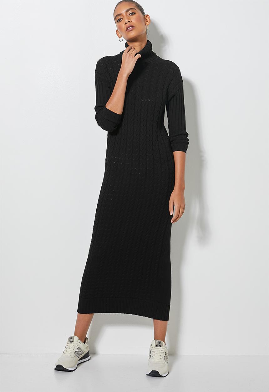 Superbalist - Organic cotton chunky roll neck dress - black