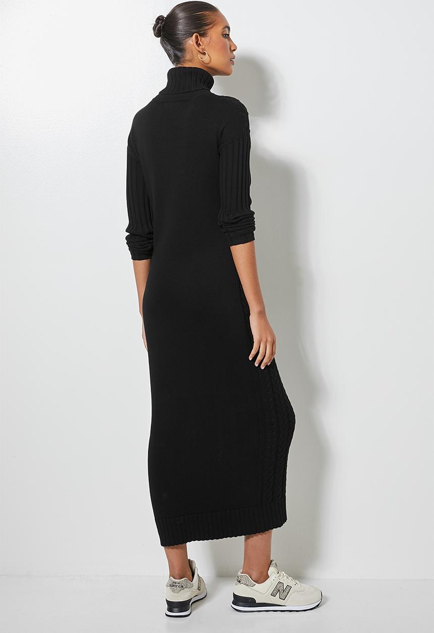 Superbalist - Organic cotton chunky roll neck dress - black