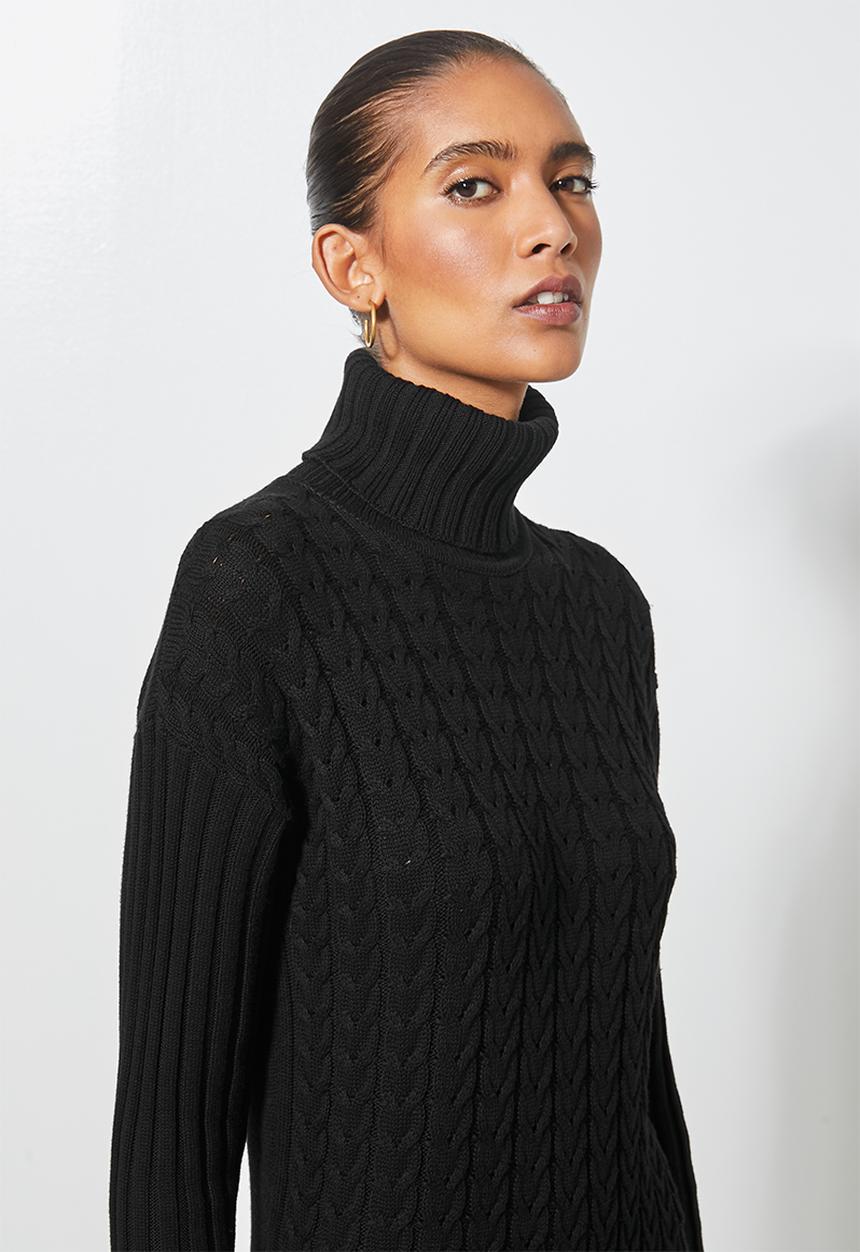Superbalist - Organic cotton chunky roll neck dress - black