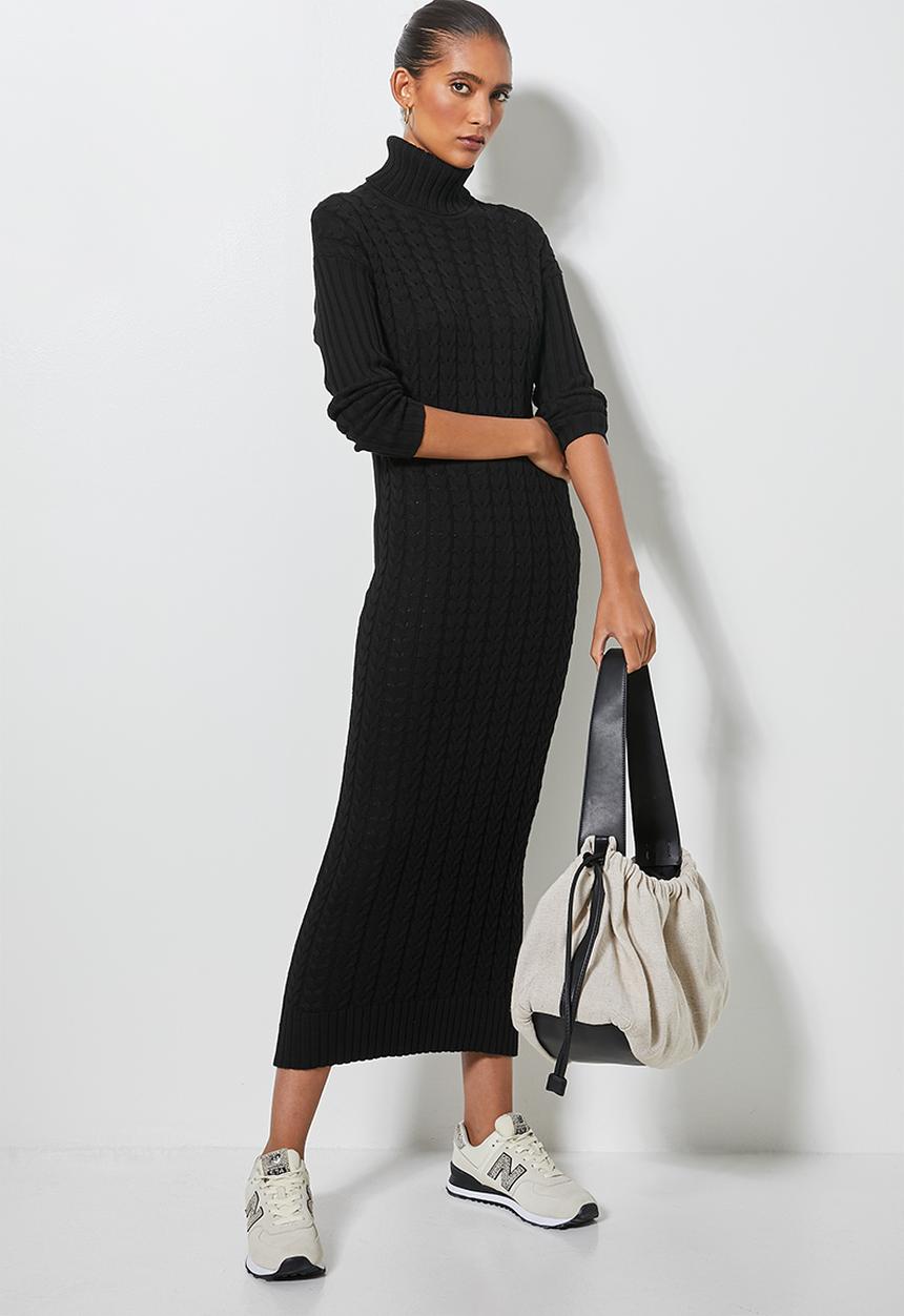 Superbalist - Organic cotton chunky roll neck dress - black