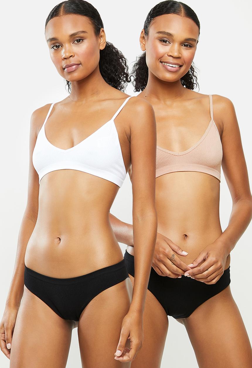 Cotton On - Seamfree triangle bralette 2 pack - white & beige 
