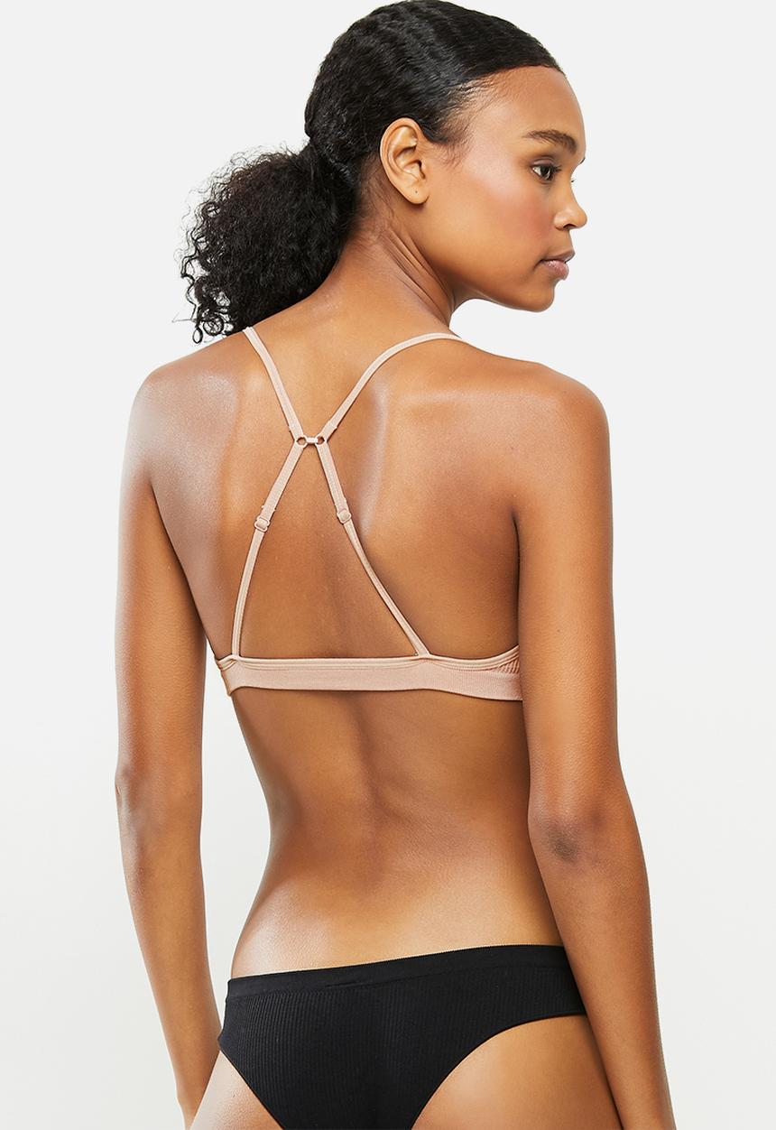 Cotton On - Seamfree triangle bralette 2 pack - white & beige 