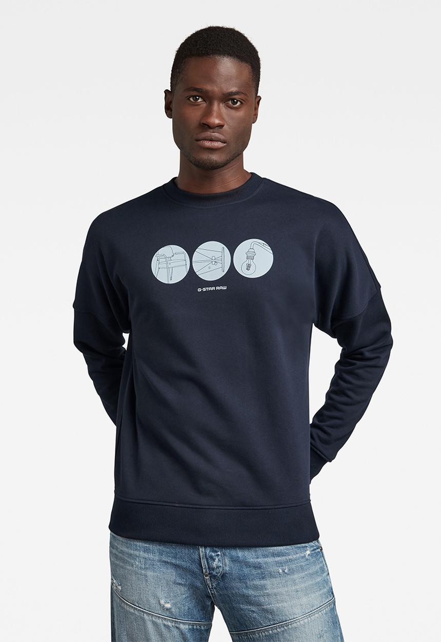 G-STAR - Drop shoulder objects graphic long sleeve sweat - navy