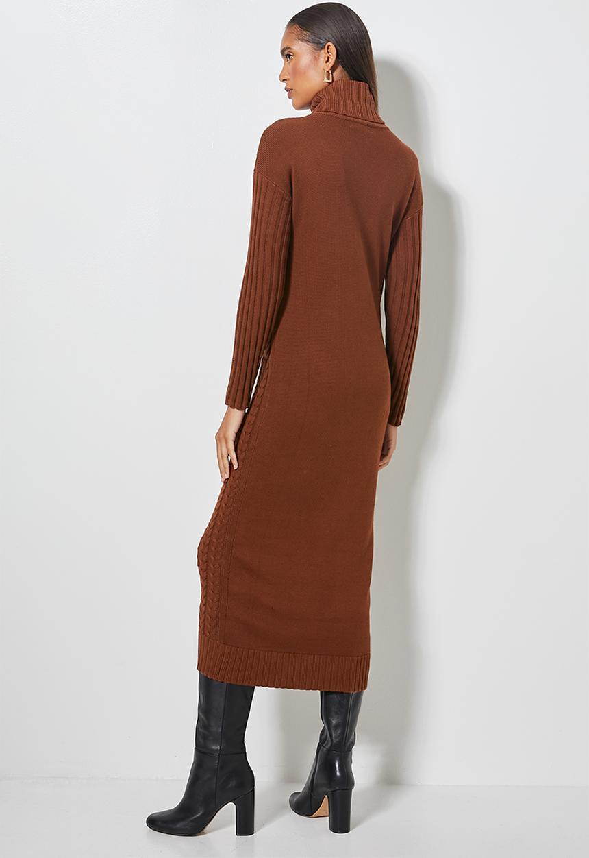 Superbalist - Organic cotton chunky roll neck dress - tobacco
