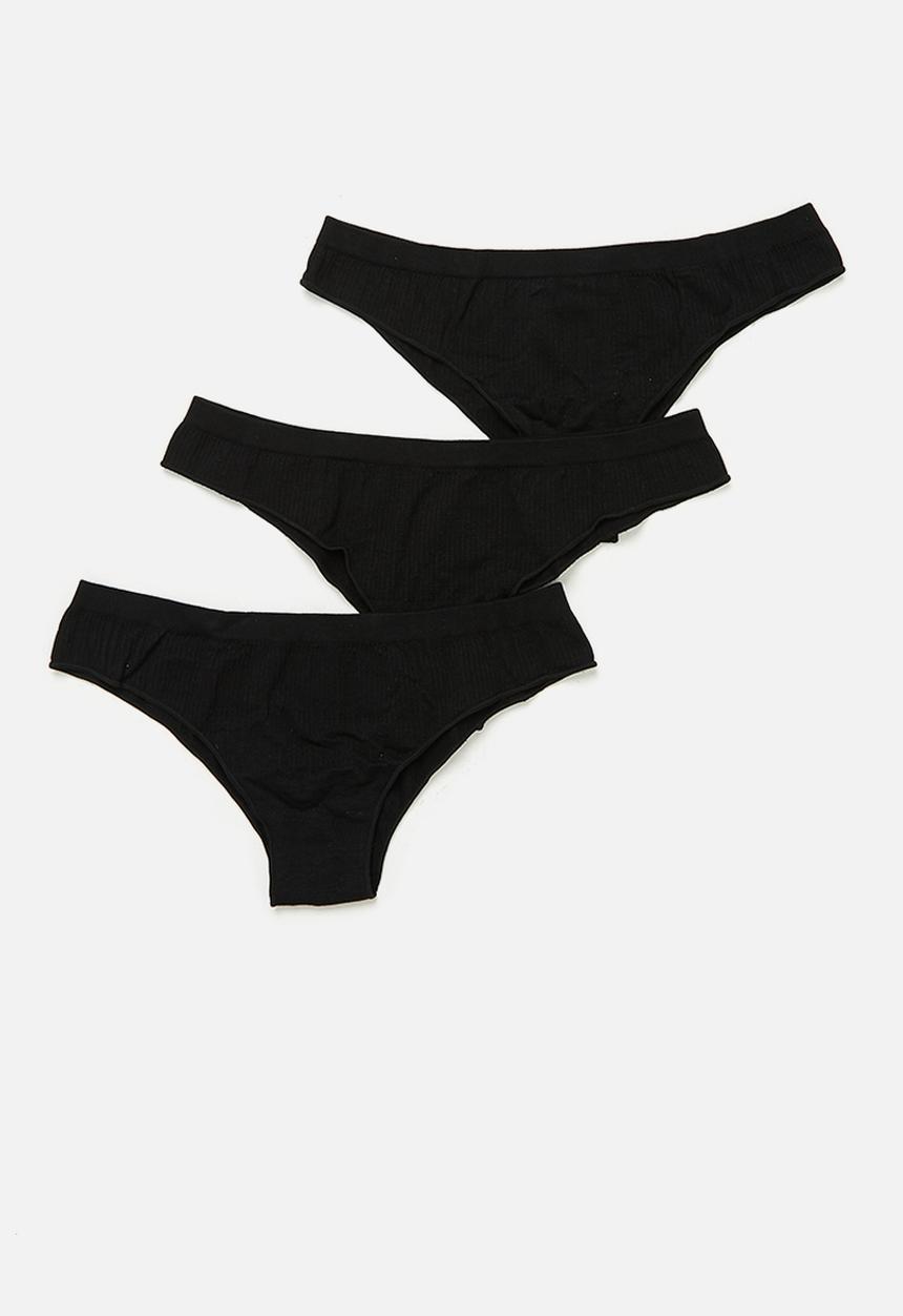 Cotton On - Seamfree rib brasiliano brief 3 pack - black