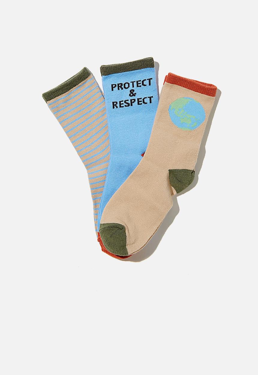 Cotton On - Kids 3 pack crew socks - blue & beige 