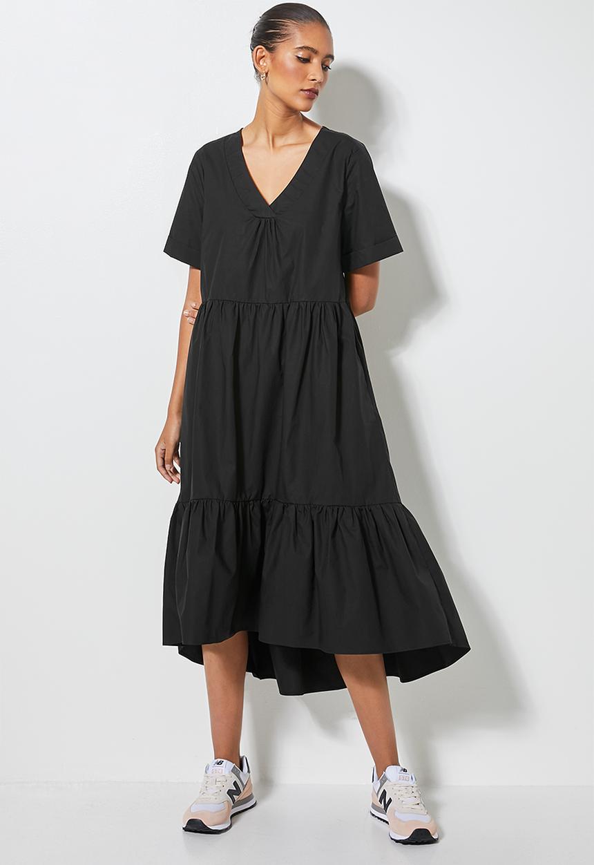 Superbalist - V-neck poplin midi - black