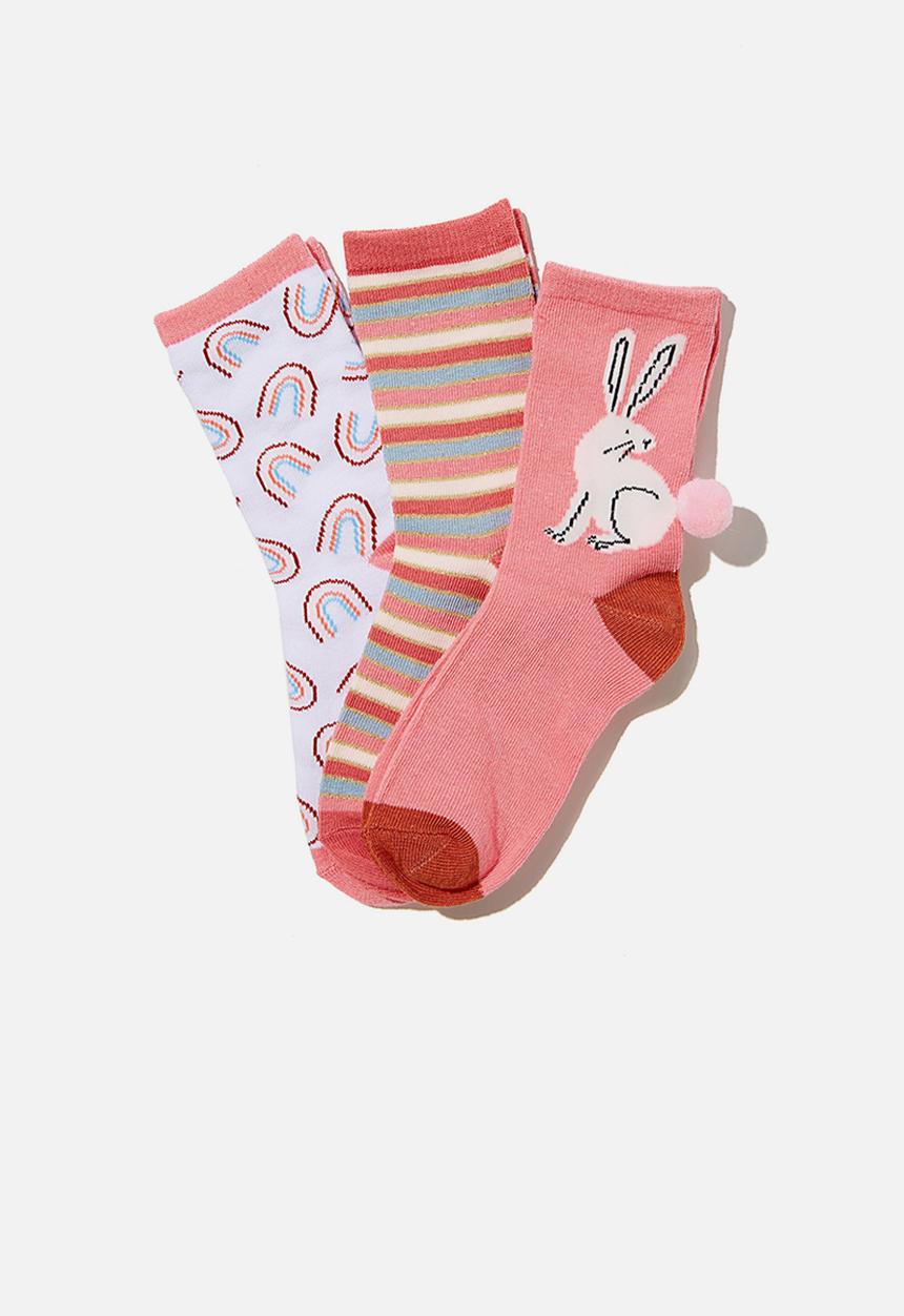 Cotton On - Kids 3 pack crew socks - pink 