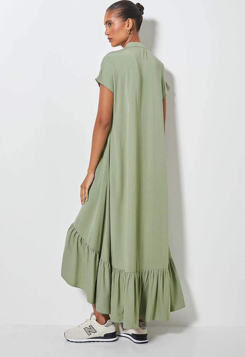 Superbalist - Single tiered mandarin collar shirt dress - sage