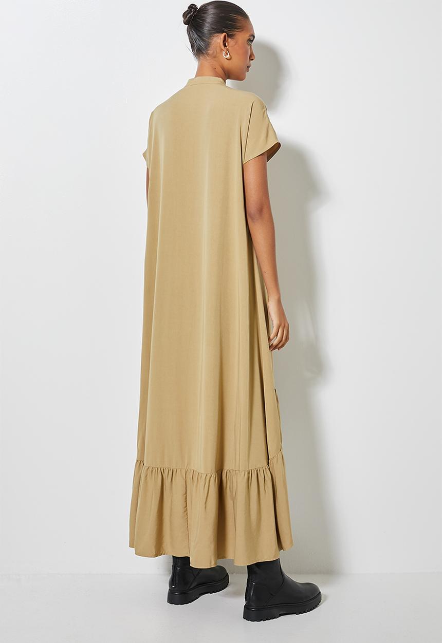 Superbalist - Single tiered mandarin collar shirt dress - neutral