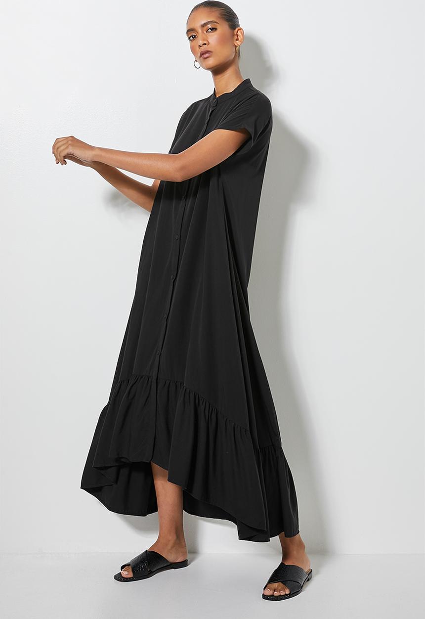 Superbalist - Single tiered mandarin collar shirt dress - black