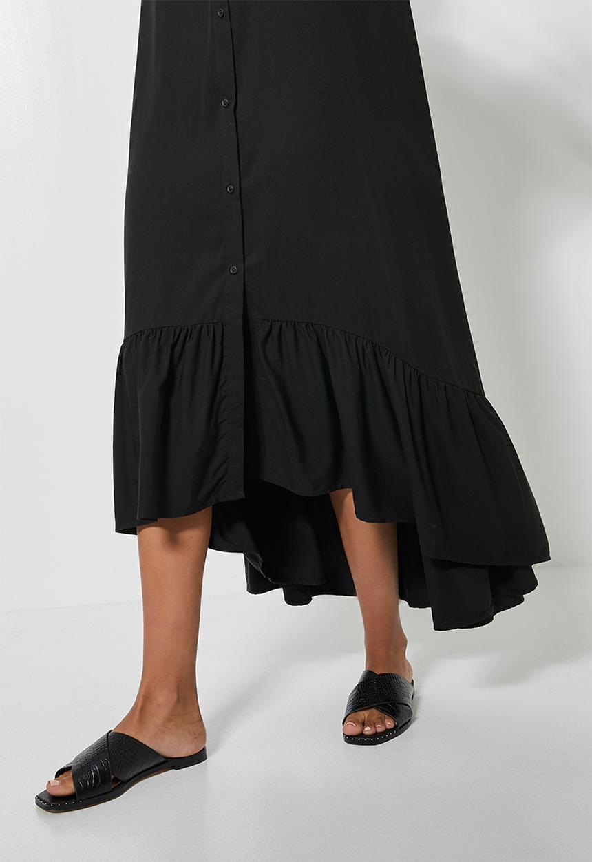 Superbalist - Single tiered mandarin collar shirt dress - black
