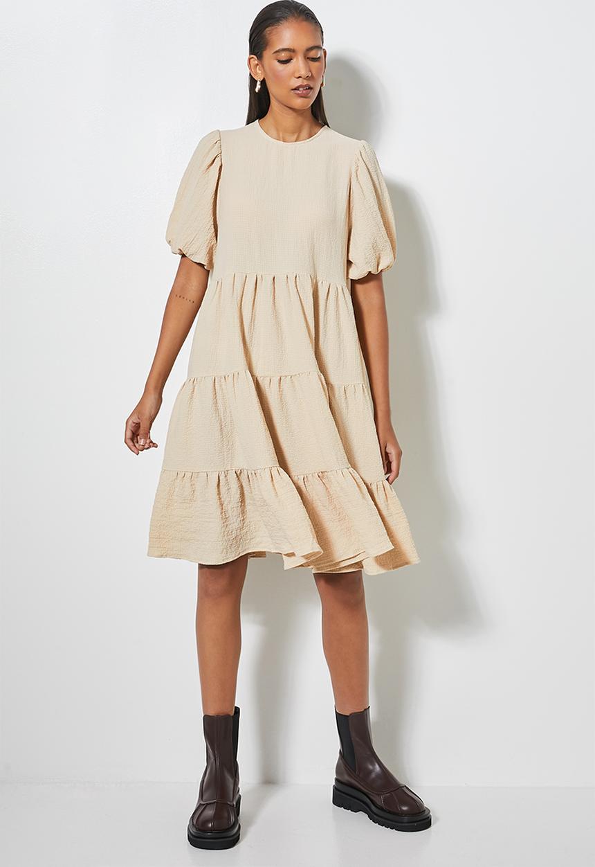 Superbalist - Bubble woven volume mini dress - neutral