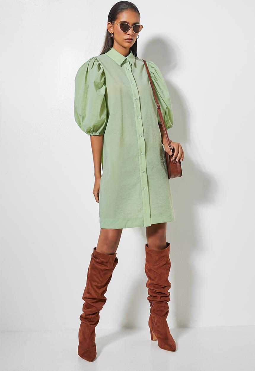Superbalist - Exaggerated sleeve shirt dress - green