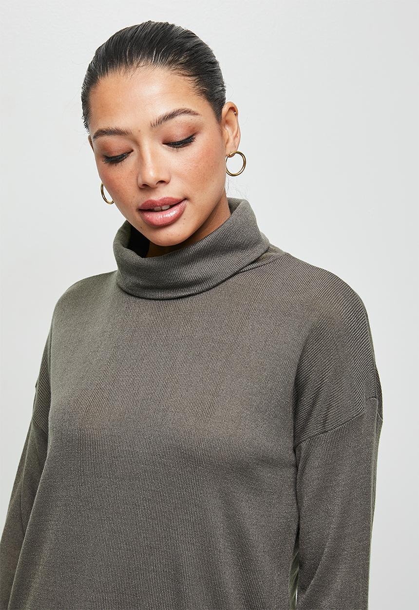 edit - Highneck longline  tunic- brown