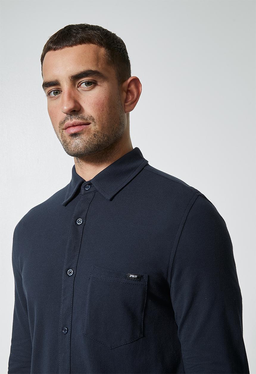 Superbalist - Barber regular fit long sleeve knit shirt - navy