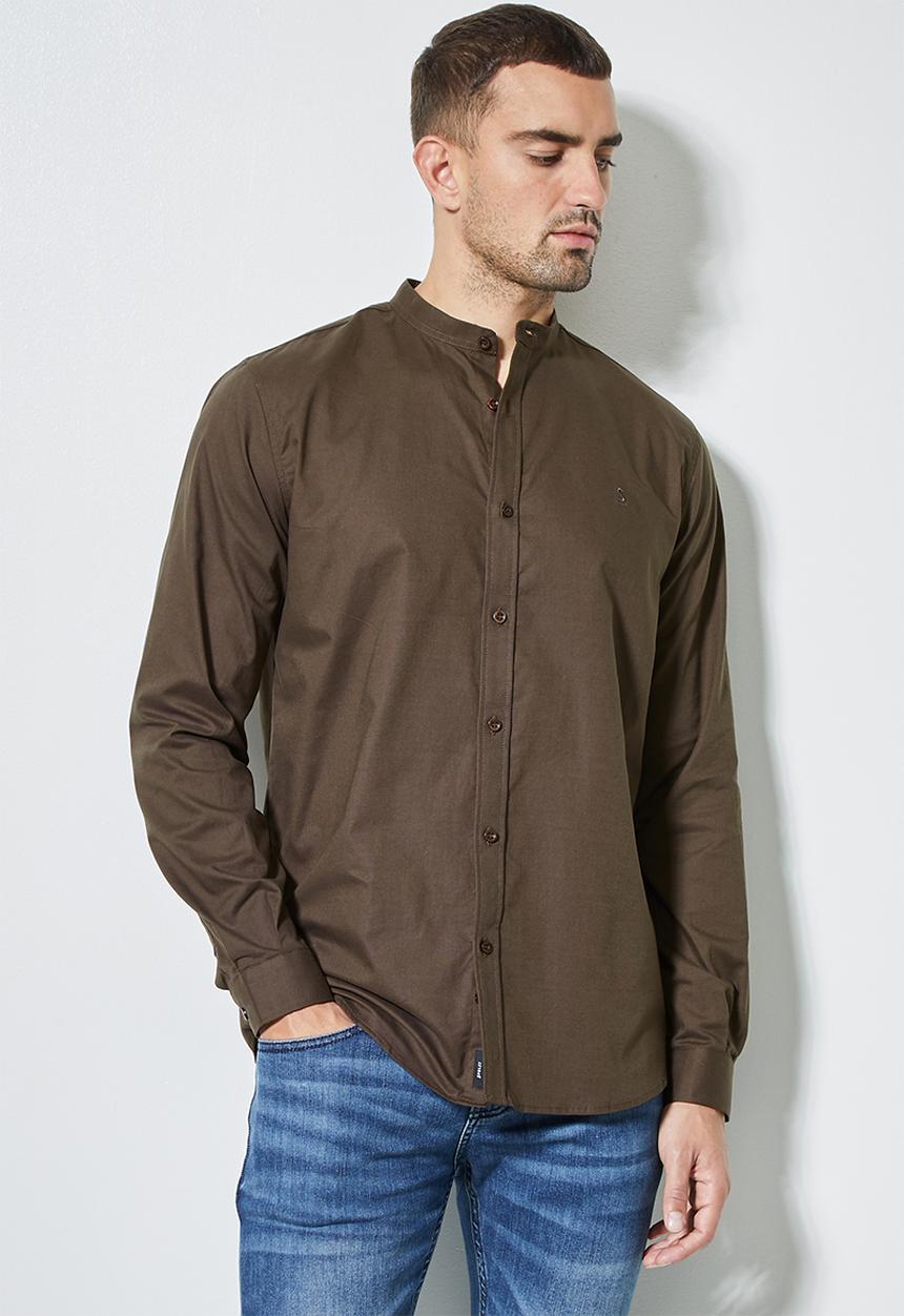 Superbalist - Lee regular fit mandarin oxford shirt - brown
